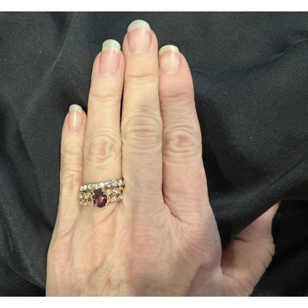 NEW Fashion CZ Moissanite Ruby 2 PC Stackable Ring Goldtone Women 18 US 8